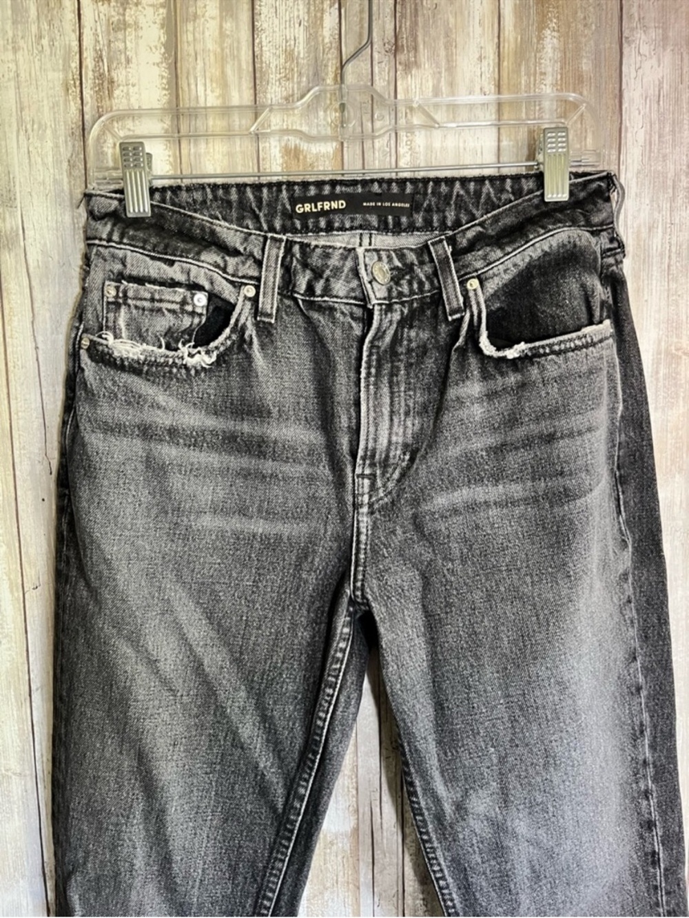 GRLFRND Hailey Low Rise Slim Boot Jeans Empire State Black Slit Hem Size 27 - Picture 5 of 9